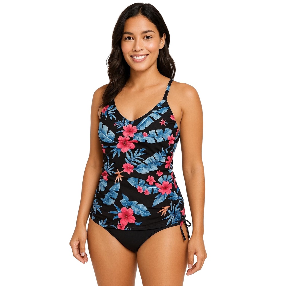 Floral Tankini Adjustable Straps‎ Side Rouching Statement Print Womans Medium